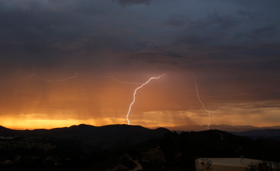 Thunderstorms affecting Southern California on Thursday. This is the timing